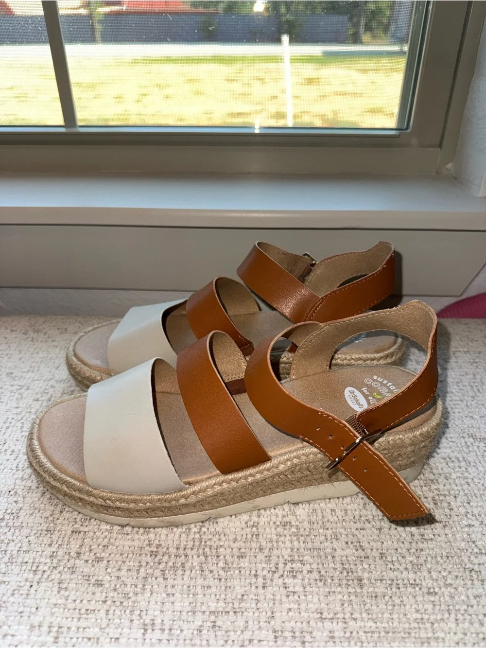 Dr. Scholl's Two-Tone Tan and Cream Espadrille Sandals